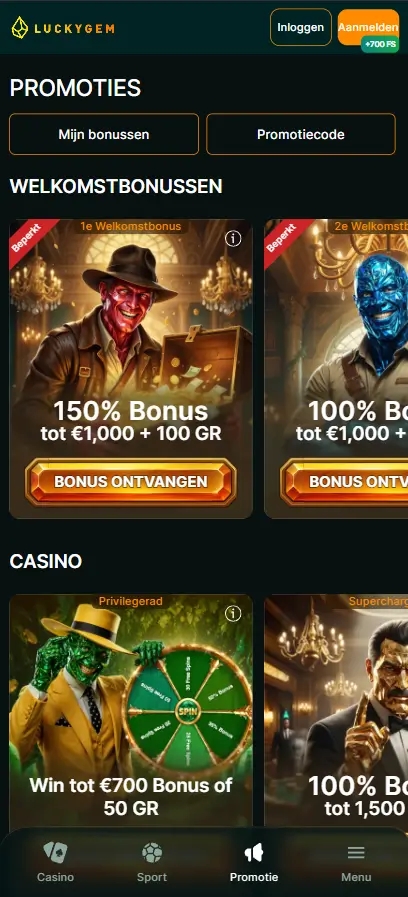 LuckyGem welkomstbonus casino en sport